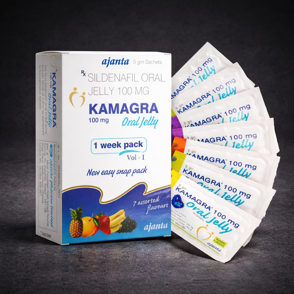 Buy Kamagra Oral Jelly (Sildenafil, flavoured) online worldwide — Ajanta — $9.00 per pill